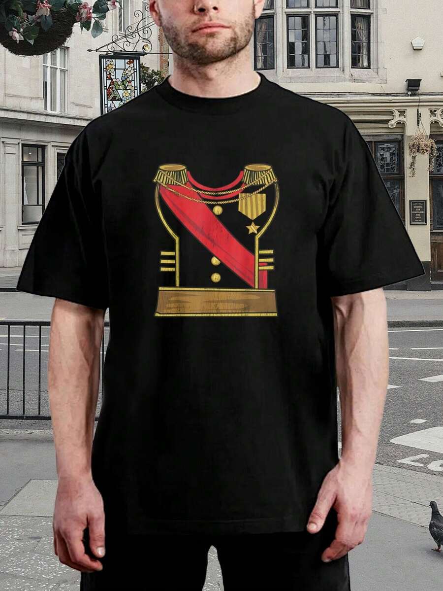 Camiseta gráfica divertida de disfraz militar real - Camiseta para hombre, mujer y adolescente - Disfraz para fiesta de Halloween, regalo para papá - Camiseta de manga corta novedosa - Negro - Ver 1