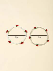 2 piezas Pulsera artesanal con dijes de cereza decorativa, pulseras de la amistad exquisitas y lindas para adolescentes y niñas, adecuado como regalo de cumpleaños para mujer y niña