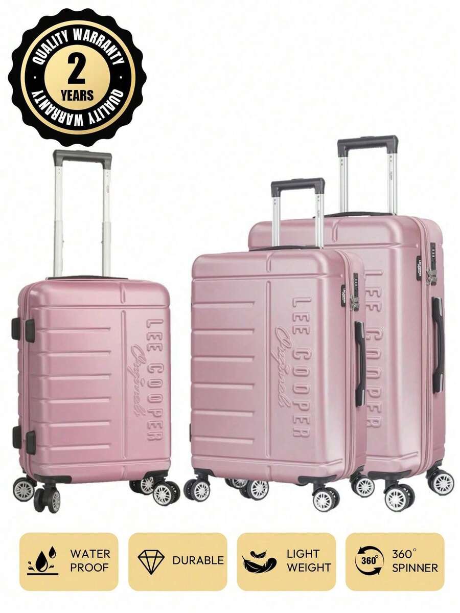 LeeCooper European Brand French Design ABS Material 20+24+28 Inch 3 PiecesTravel Luggage Set, Expandable Large Capacity Quiet Wheels, Security Lock, Waterproof Scratch-Resistant, Multi-Color Options, 2-Year Warranty, Travel Essential, Holiday Essential, Elegant Decoration, Fashion Basics, Lightweight And Comfortable For Family Travel, Special Gift, Top Product, Bright Color Contrast For Men/Women, Suitable For Budget Airline Carry-On - Rose Gold - View 1
