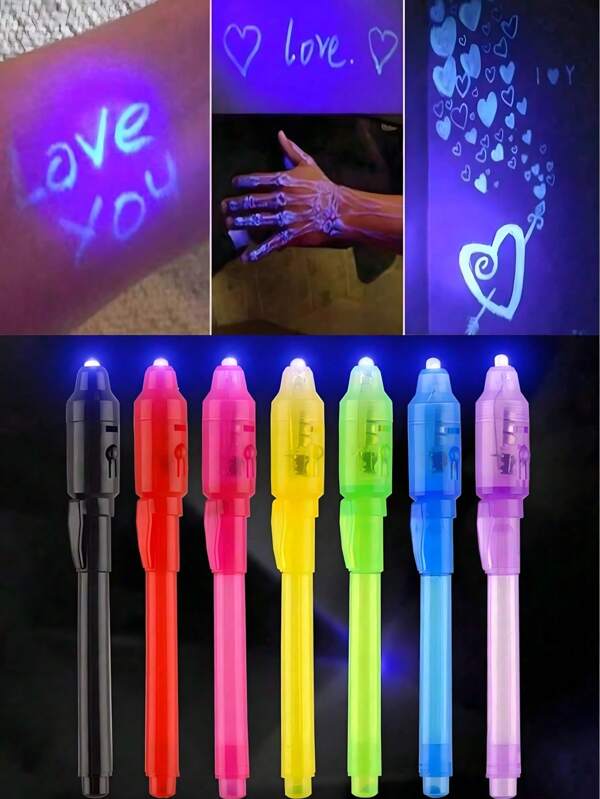 2 Stück zufällige Farbe Unsichtbare Tinte Stift, Spion Stift Unsichtbare Tinte Stift und Schwarzlicht Magisch Etikett Nachricht und Multifunktions Fluoreszenzstift, Einfaches Unsichtbares Tinten-Highlighter Geeignet für Schule Schulanfang
