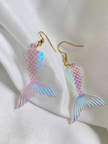 1 par de pendientes elegantes y encantadores con diseño de sirena, pendientes iridiscentes con diseño de océano, pendientes de verano con tema oceánico, hechos de material acrílico, ligeros y con estilo, perfectos para la playa, un gran regalo para seres queridos y amigos