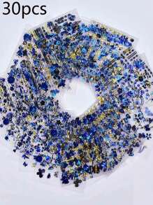 30 pezzi Adesivi per unghie blu metallizzati, nastro adesivo per unghie, adesivi per unghie floreali, d'erba e farfalle, accessori per unghie per uso quotidiano, banchetti e tempo libero
