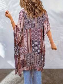 Plus Size Women Bohemian Style Casual Beach Cover Up, Summer Pink Spring - Pink - View 2