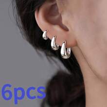 3 pares de aretes aros de cobre de aleación con diseños geométricos minimalistas de círculo y pentágono, uso diario para mujeres