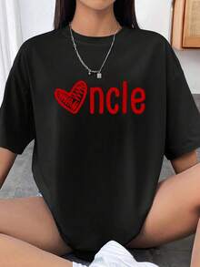 Camiseta familiar a juego con diseño de corazón y texto "Tío" para el Día de San Valentín y cumpleaños, hecha de % algodón - Negro - Ver 1