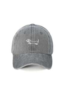 1pc Women's Embroidered Line Pattern Dachshund Washed Baseball Cap, Adjustable Outdoor Sun Protection Casual Hat Suitable For Spring/Autumn Travel, Beach Vacation, Men's Y2K Style Sun Hat