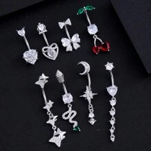 1pc Thick 0.03μ White Gold Plated Copper Zirconia Heart Shaped Stylish Sexy Belly Button Ring