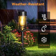 SZRSTH 4 Pack Solar Tungsten Lawn Lights,Outdoor Waterproof Solar Lights,Retro Design, Glass Metal Garden Lighting For For Villas, Landscapes,Garden, Yard, Lawn, Sidewalks - 黑色 - 查看 6