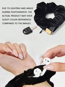 Elegant Fabric Hair Tie With Hidden Pocket Zippered Elastic Headband With Secret Compartment For Keys, Cash, Lipstick - Portable Non-Waterproof Fashion Accessory,Travel,Birthday - Black - View 2
