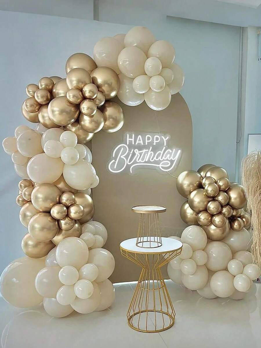 Gold And Beige Balloon Garland Kit, Perfect For Weddings, Birthdays, Grandparent's Day, Baptism Party, Anniversary Decoration, Graduation Party - Mixed Color - View 1