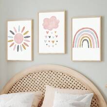 Bộ 3 tấm vải canvas in hình mặt trời, đám mây, cầu vồng màu hồng, áp phích in hình trái tim, mây, mưa theo phong cách Bohemian, trang trí tường phòng trò chơi hiện đại, trang trí mùa xuân, quà tặng lý tưởng cho phòng khách, phòng ngủ, lớp học, văn phòng tại nhà, hành lang, trang trí nhà cửa và phòng, không khung. - Nhiều màu - Xem 13
