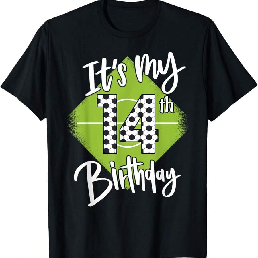 Camiseta de fútbol para mi 14 cumpleaños - Cumpleaños de fútbol 14 años Niños - Negro - Ver 1
