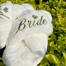 New Gold Bride Cross Toed Plush Slippers For Singles Parties, Wedding Supplies, Bridesmaid Slippers.