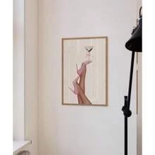 1 pezzo Stampa artistica vintage su tela, decorazione da parete per cocktail, colore rosa antico, stampa estetica per camera da letto, opera d'arte da parete unica, con opzione di cornice
