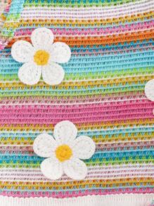 2 pièces/Set Top à bretelles en crochet à fleurs avec franges et pantalon évasé casual pour bébé fille, motif coloré. Tenue d'été