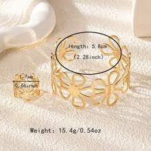 European And American Fashion Metal Floral Open Cuff Bracelet And Ring Set