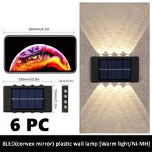 6pcs/1pc Outdoor Solar Wall Lights, Easy Installation, 8/10 LED Waterproof Up & Down Lighting Decorative Lamps, Suitable For Garden, Yard, Park, Wall