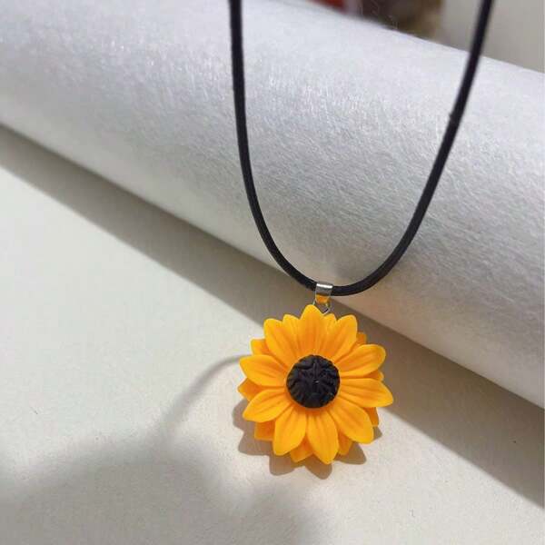 1pc Sunflower Pendant Necklace, Boho Versatile Jewelry For Summer, Beach Vacation