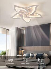 220V White LED Ceiling Fan Light - 5 Heads With Petals, Suitable For Living Room, Bedroom, Dining Room, Indoor Home Lighting Decoration, Wind Speed 1-6 Adjustable, With Remote Control