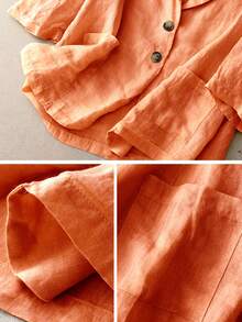 Women's Casual Linen 3/4 Sleeve Loose Fit Big Pocket Blazer Jacket, Spring/Summer - Orange - View 5