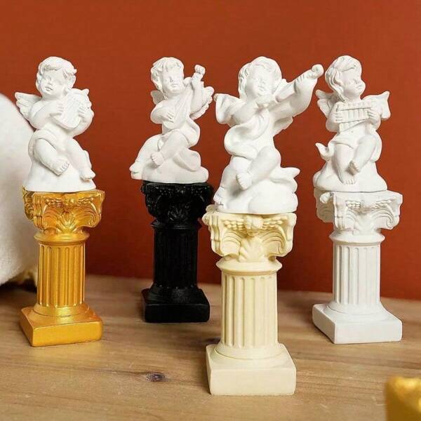 1 pièce Support de bougie colonne romaine style nordique, petit accessoire photo angelot, décor de table en résine ignifuge, support d'arrière-plan pour blogueuse, chevalet de décoration minimaliste de luxe, ornement sûr et résistant à la chaleur