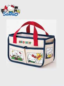 Sanrio 1pc Sanrio Hello Kitty Tool Storage Bag, Bicolor Beige Red Blue Handbag, Large Capacity Multi-Compartment Storage Design, Suitable For Miscellaneous Items, Travel Supplies, Stationery Organization, An Ideal Gift