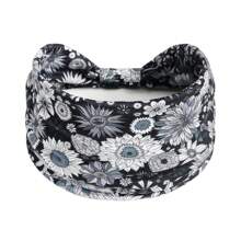1 Stück Bohemian Stil Frauen Blumen-Muster verdrehtes elastisches Stirnband, breites dehnbares rutschfestes Haartuch für Damen Yoga Make-up Workout, für alle Jahreszeiten, Polyester Faser Turban Stirnband