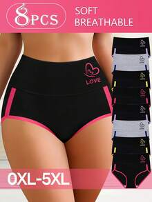 8pcs Plus Size High Waist Panties For Women, Colorblock Design, Soft & Breathable Briefs - 彩色 - 查看 1