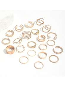 Set de 22 piezas de anillos ajustables para mujeres con diseños de mariposa, corazón y bandas múltiples