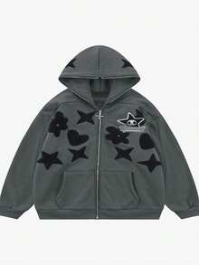 Harajuku Y2k Street Hoodie Hiphop New Retro Hoodie Men's Oversized  Autumn Hoodieletter Coat    Halloween  Spring/Fall  Regular Fit  Drawstring  Pocket  Zipper - 灰色 - 查看 5