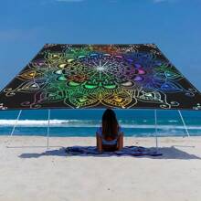 1pc Black Color Illusion Pattern Unique Art Style Outdoor Multipurpose Sunshade Polyester Screen Printing For Camping, Picnics, Beach