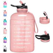 UKEIN Large 74 Oz/Half Gallon Motivational Water Bottle With 2 Lids (Chug And Straw), Sports Drink Water Jug With Time Marker For Camping Sports Workouts And Outdoor Activity - 粉色 - 查看 1