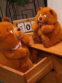 1 pieza Muñeco de peluche realista de oso marrón de 25 CM/9.8 IN, muñeco de peluche de oso de felpa de alta calidad con corbata de moño, regalo de cumpleaños, almohada de peluche de oso marrón de felpa suave, decoración del hogar, adorno para sofá, dormitorio, sala de estar, utilería escénica, regalo para amigos y familiares