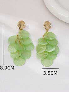 一对女士波西米亚风圆形贝壳扇形珍珠耳环，夸张长款耳环，充满海滩度假风情，适合日常佩戴、海滩、派对、婚礼等场合。 - 扇貝珍珠流蘇 - 查看 6