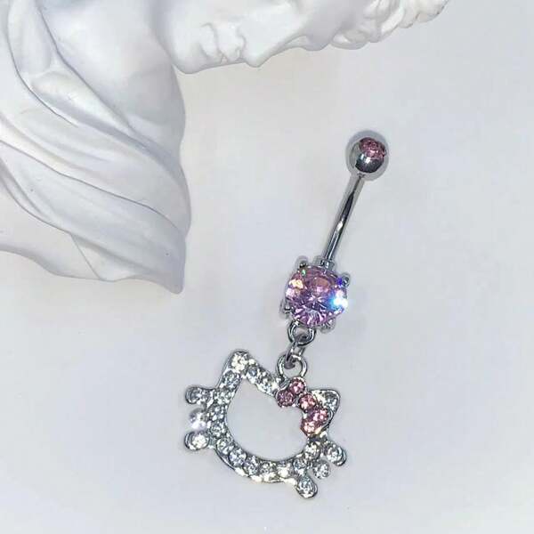 Joyería de piercing de ombligo con incrustaciones de cobre y circonita en forma de corazón, anillo de ombligo con colgante de corazón, accesorios de piercing europeos y americanos