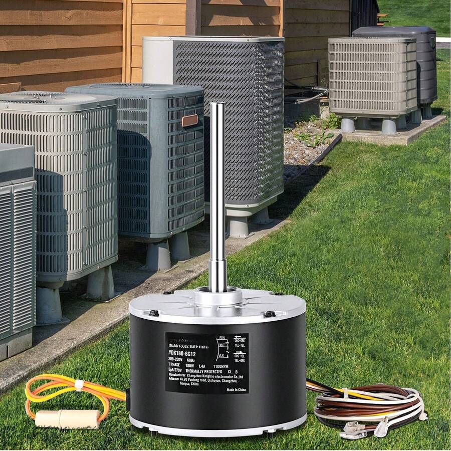 Condenser Fan Motor K55HXJKL-2918, 51-23055-11, 1/5 HP 208-230V, 1075RPM, OEM Standard Upgraded Replacement Condenser Motor Reversible Rotating, Explosion-Proof CBB65 5μF/370V Capacitor - 1/5 HP 1075RPM - View 1