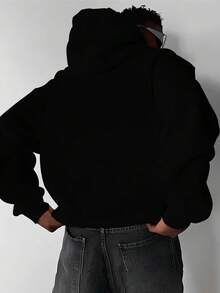 The Boston Men's Cotton Unisex Flannel Kangaroo Sweatshirt - 黑色 - 查看 2