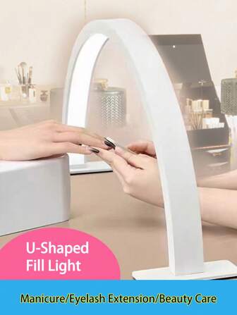 Lampada a mezzaluna per tavolo da manicure con supporto, lampada da tavolo per unghie con 3 colori di luce, luce per tecnico di unghie con controller a filo, lampada per tecnico di unghie con installazione senza fili e 10 livelli di luminosità per bellezza/ciglia/tatuaggi, bianco, rosa, nero