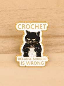 1 pièce Broche émail humoristique en forme de chat noir au crochet. Épingle en métal pour revers, insigne pour sac à dos, accessoire de vêtement, bijou animalier cadeau