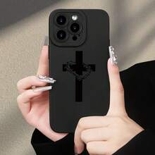 Thorns Cross Fashionable And Creative Pattern,  Matte Texture Mobile Phone Case For Men And Women, Comfortable Grip, TPU Material Anti-Fall All-Inclusive Protective Case Suitable For IPhone17/IPhone17 Air/IPhone17 Pro/IPhone17 Pro Max/16 Pro Max/15 Pro Max/14 Pro Max/13 Pro Max/12 Pro Max - 黑色 - 查看 4
