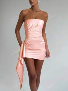 Vestido mini elegante y sexy de satén con pliegues, drapeado y volantes para fiestas, bodas y festivales