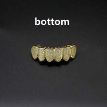 2pcs/1pc Copper Rhinestone Tooth Grills, Unisex Hip Hop Style Teeth Caps, For Party, Cosplay