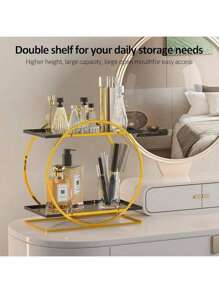 2 Tier Black Gold Perfume & Makeup Stand Organizer For Vanity - Ideal Gift For Lovers