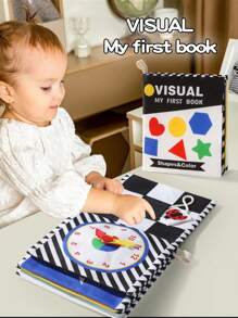 1 pieza Libro de tela para reconocimiento de formas para bebé, lavable, resistente al rasgado, con papel crepitante, libro interactivo para padres e hijos, con diversos patrones y colores para el desarrollo cognitivo del bebé
