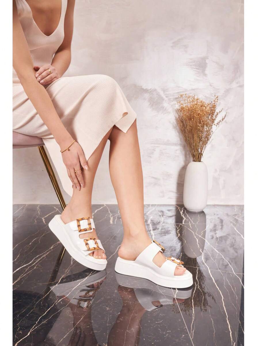 Sandals Compensating In Boucle Style Bohème – Élégance Et Confort Pour L'été - White-5233 - View 1