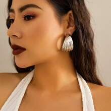1 par de pendientes de moda y versátiles con concha y rayas oceánicas