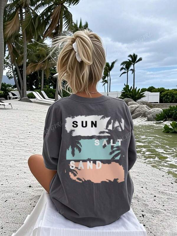 The New Simple Casual Round Neck Dark Gray Short Sleeved T-Shirt For Women In Summer Is Fashionable And Multifunctional, Suitable For Daily Wear Of Women's Tops, Vacation And Leisure, And Beach Wear During Spring Break. Graphic Tees Women