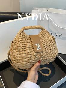 1件新款简约休闲优质草编立体包节日季沙滩风带扣小包女士单肩斜挎包