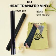 PU Flex Heat Transfer Vinyl Bundle - 2 PCS Of Black Colors HTV Vinyl For DIY Craft Projects, Iron-On Transfer Material For T-Shirts, Bags & More - Durable, Easy To Use Vinyl Sheets