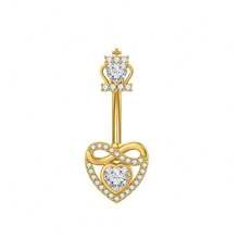 1pc Thick 0.03μ White Gold Plated Copper Zirconia Heart Shaped Stylish Sexy Belly Button Ring